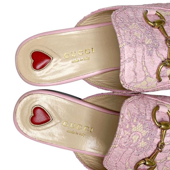 Gucci Princetown Horsebit Slipper EU 36.5 US 6.5 Pink Lace Mule Loafer Flats - Picture 8 of 10